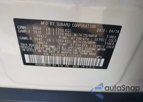 2018 Subaru Outback 3.6R Limited from USA, damaged, VIN 4S4BSENC8J3355240